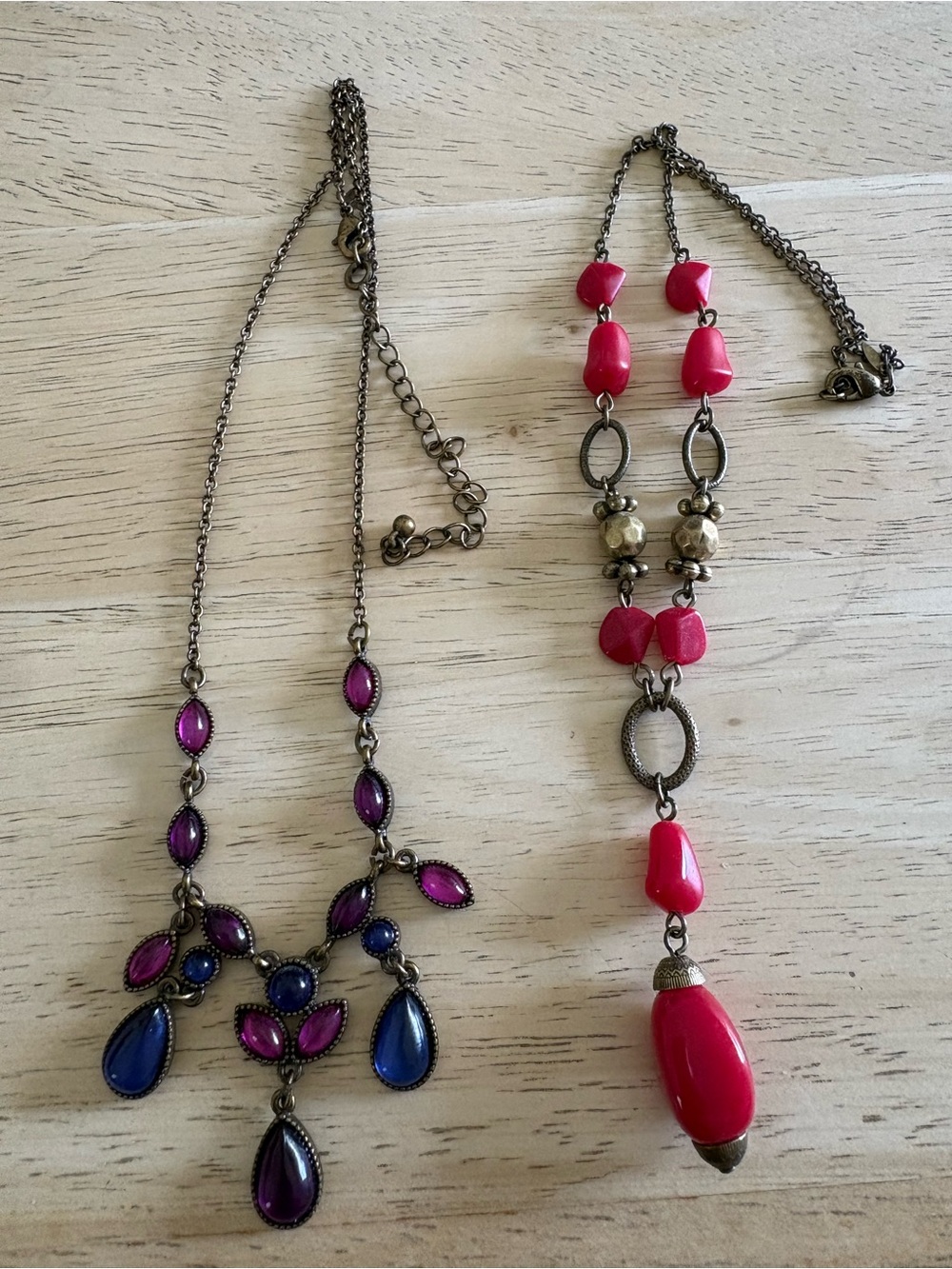 Vintage-Inspired Pink Bead Pendant Long Necklace